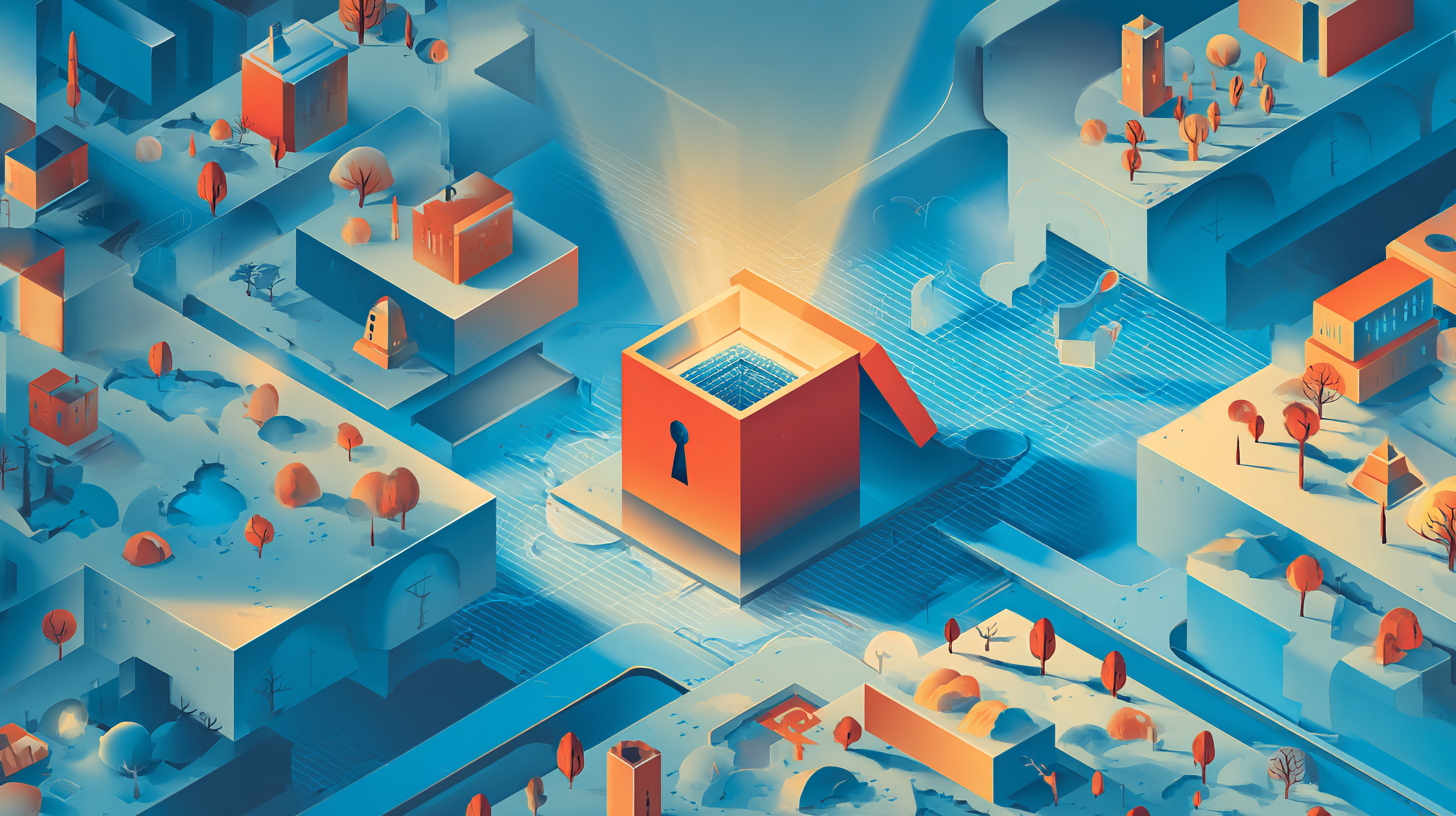 Open box with light shining out, representing open AI