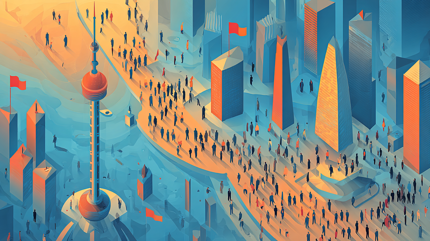 Cartoon visualization of Shanghai, home to the planned World AI Cooperation Organization